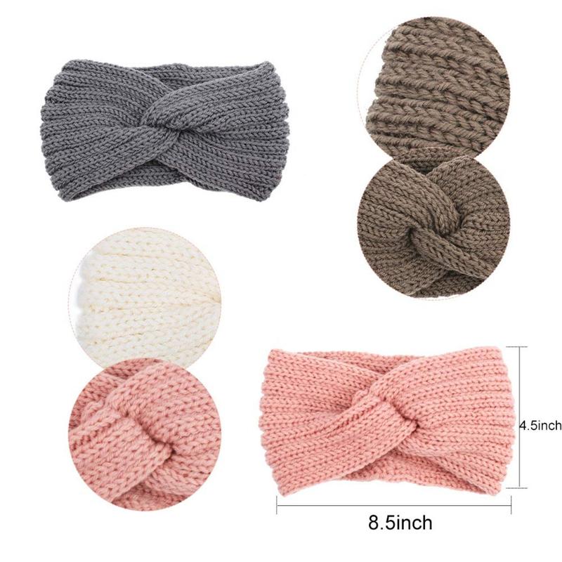 Knit Wide Headband for Winter 5 Counts Women Ear Warmers Truban Headbands Thick headbands for Women Girls, Black Gray White Pink Brown