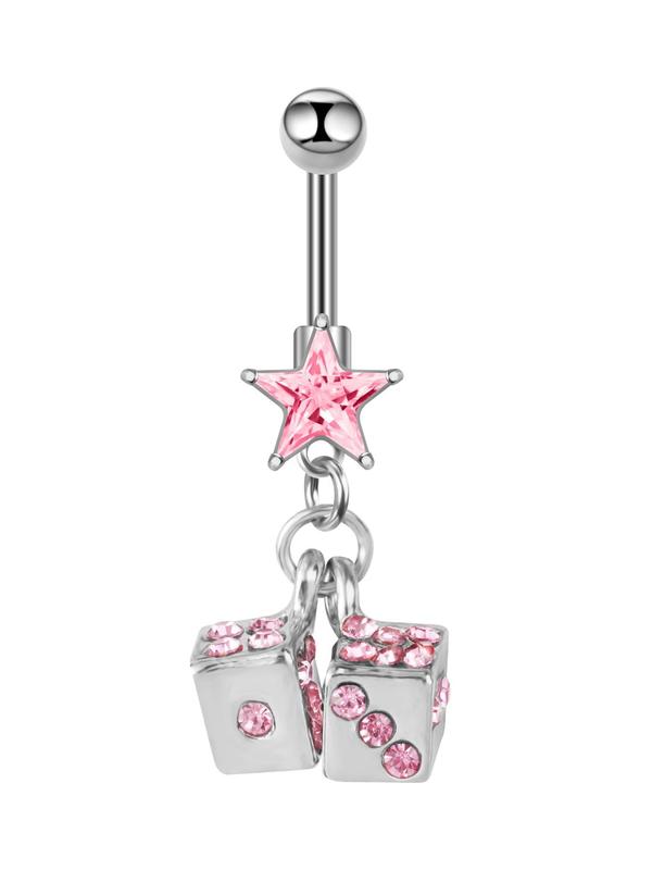 Stainless Steel Belly Ring, Dice & Star Decor Belly Ring, Fashion Body Jewelry for Women & Men