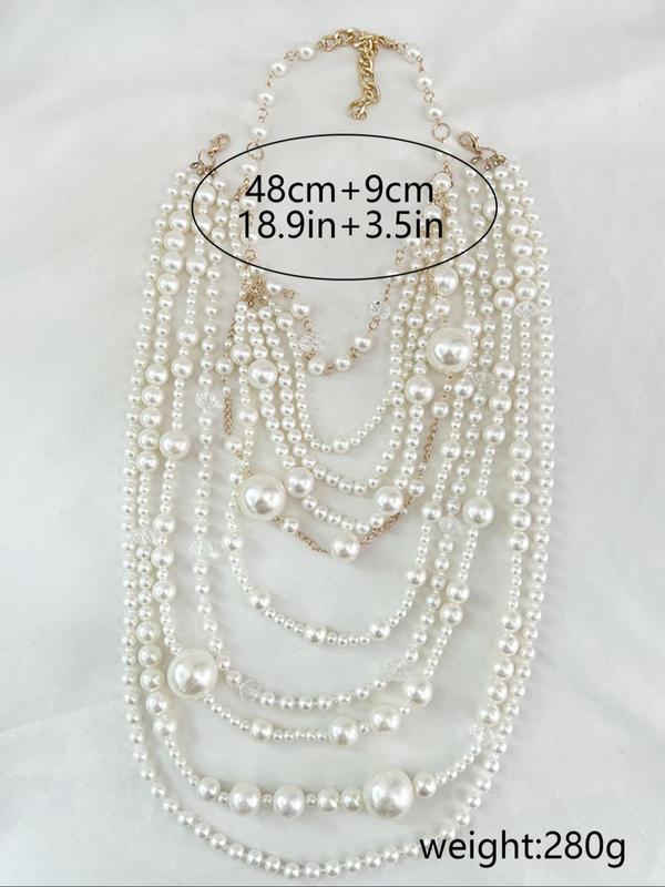 Faux Pearl Decorated Tiered Layer Necklace & Dangle Earrings, Elegant Jewelry Set for Party, Daily Decor, Trendy All-match & Exquisite Jewelry for Birthday Gift