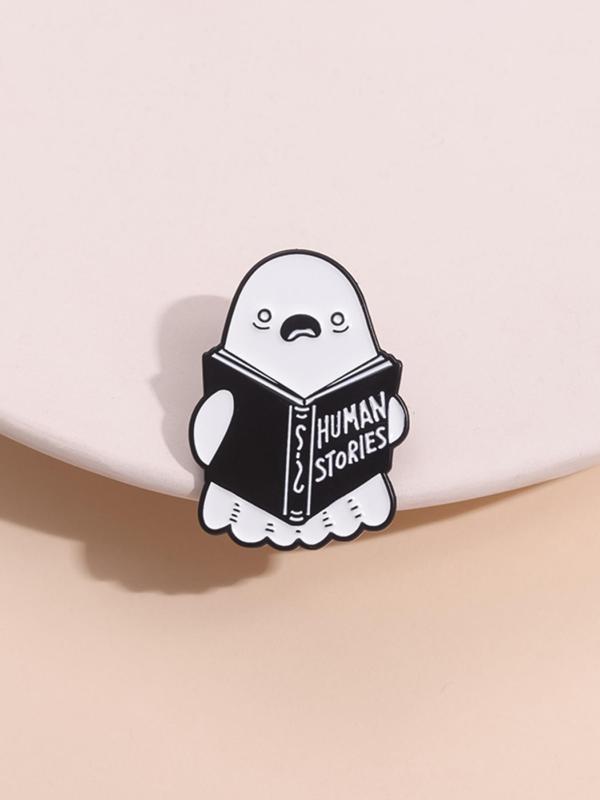 Ghost Reading Book Design Brooch, Cute Ghost Design Brooch Pin for Backpacks, Jeans, Hats Decor, Fashion Accessories for Men & Women As Halloween Gift