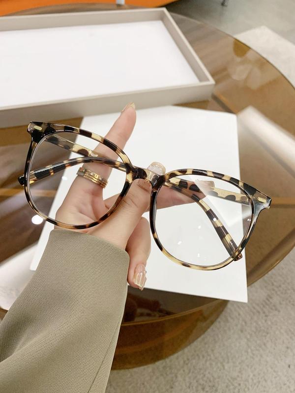 Cute Round Frame Tortoise Eyeglasses for Women & Girls, Fashion Eyeglasses for Work, Daily Clothing Decor, Perfect for Student Daily Use