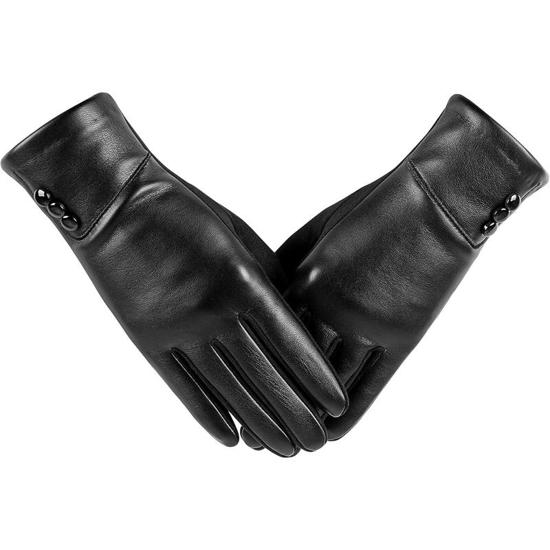 Winter Fashion Leather Gloves for Women, Touch Screen  Lined Outdoor Windproof Warm Suede Driving Dress Gloves