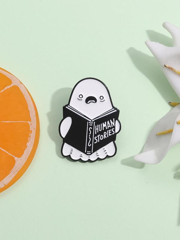 Ghost Reading Book Design Brooch, Cute Ghost Design Brooch Pin for Backpacks, Jeans, Hats Decor, Fashion Accessories for Men & Women As Halloween Gift