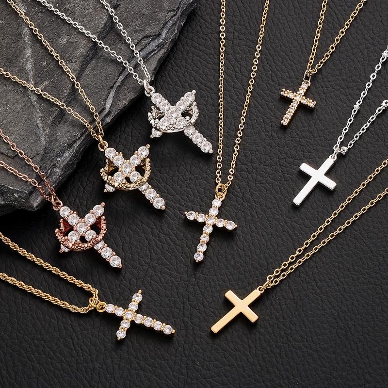 Tewiky Crown Cross Necklace For Women Trendy Cross Rotated Crown Necklace Give Gift Box For Black Friday And Christmas Gift