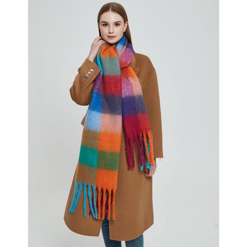 women winter thickened cape imitation mohair multicoloured plaid scarf