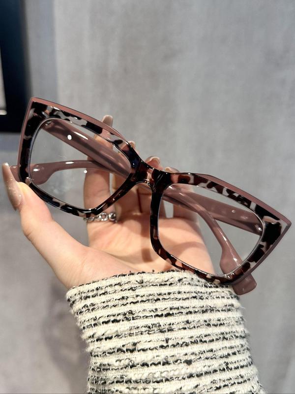 Unisex Simple Style Plain Color Square Frame Eyeglasses, Trendy Casual Leopard Pattern Eyeglasses for Everyday Use, Fashion Accessories for Outdoor Activities