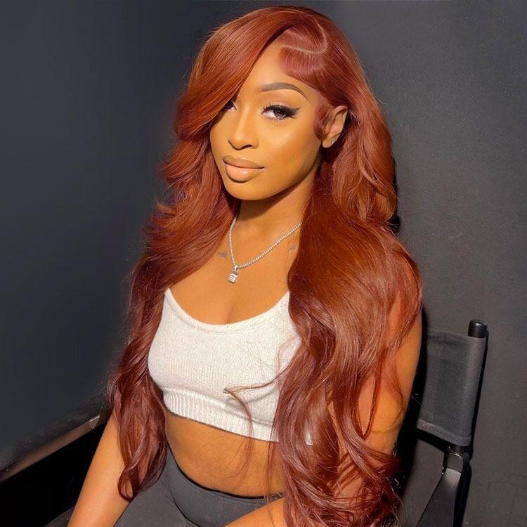 Alipearl Hair Copper Color Pre Cut Ready to Go Glueless Wig Body Wave Pre Plucked 5x7 Lace Closure Wig 13x4 Lace Frontal Wig