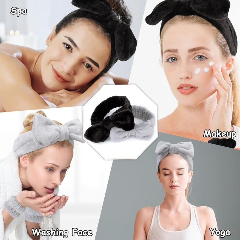 6 Pcs Spa Headband Face Wash Headband and Wristband Set, Microfiber Wrist, Wrist Wash Bands, Skincare Headbands Makeup Headband with Wristband Set, Hair Headband Face Wash Wristbands for Washing Face