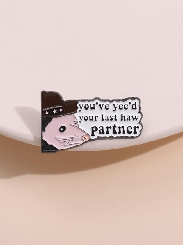 Fashionable All-match Cartoon Rat & Slogan Design Pin Brooch, Summer Fashion Alloy Badge for Daily Clothing Decor, Clothes Accessories for Men & Women