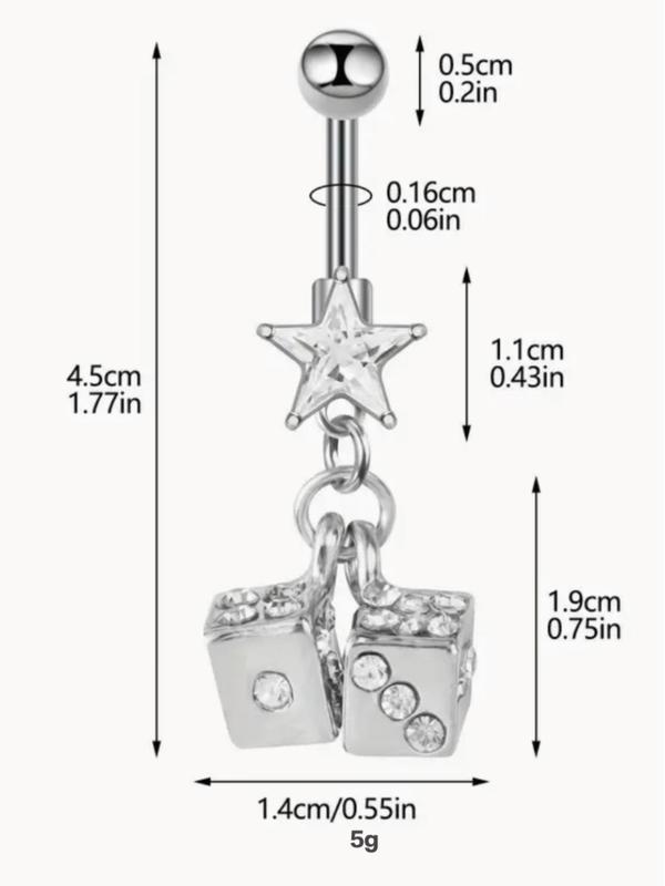 Stainless Steel Belly Ring, Dice & Star Decor Belly Ring, Fashion Body Jewelry for Women & Men