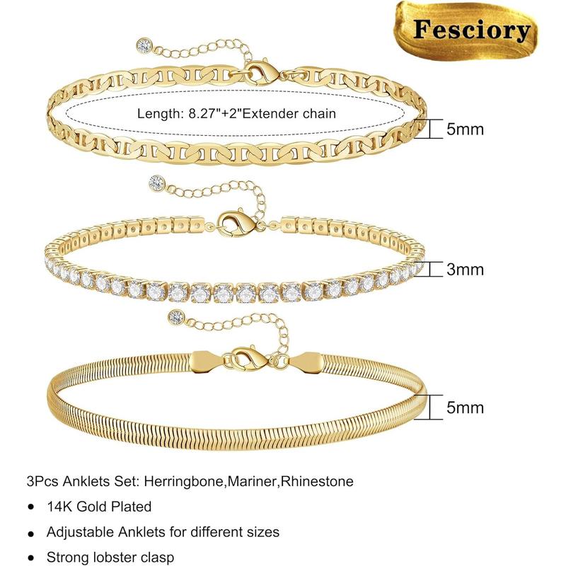 3 Pcs Ankle Bracelets for Women  Adjustable Layered Beach Anklet Set  Foot Chain Jewelry