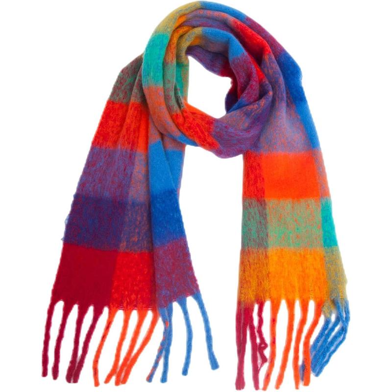 women winter thickened cape imitation mohair multicoloured plaid scarf