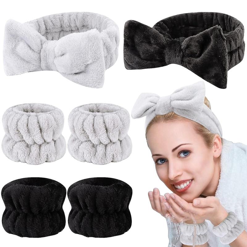 6 Pcs Spa Headband Face Wash Headband and Wristband Set, Microfiber Wrist, Wrist Wash Bands, Skincare Headbands Makeup Headband with Wristband Set, Hair Headband Face Wash Wristbands for Washing Face