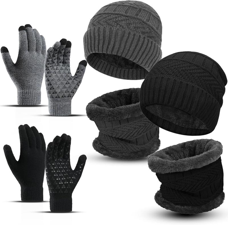 6 count Winter Beanie Hat Scarf Gloves Set for Men Women,Knit Skull Cap Winter Hat Touchscreen Gloves Neck Warmer Set