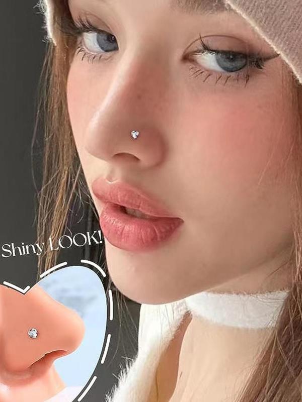 Rhinestone Heart Shaped Nose Stud, Punk Style Nose Ring for Women & Men, Fashion Jewelry for Party, Daily Clothing Decor, Trendy All-match & Exquisite Jewelry for Birthday Gift