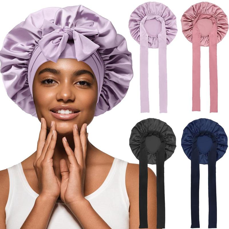 AWAYTR Satin Hair Bonnet Solid Color Single Layer Sleeping Caps Hair Care Cap Spring Summer Night Cap with Elastic Tie Band for Women