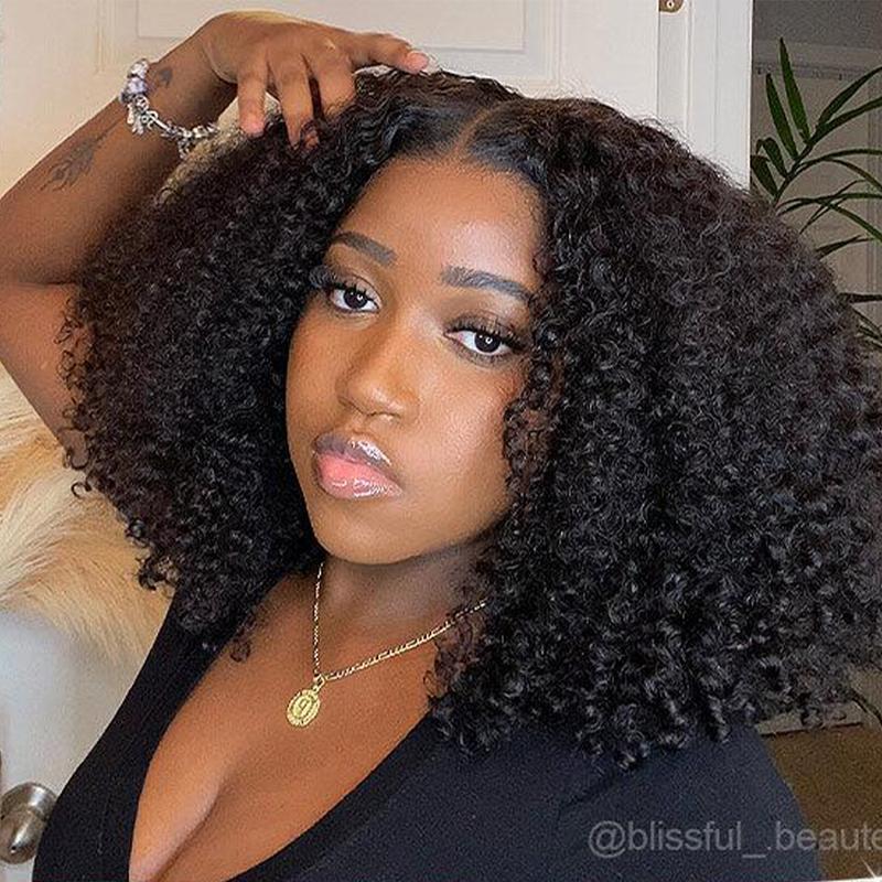 Reshine Bleached Knots Kinky Curly Wear Go Glueless Human Hair Wigs Pre-cut HD Lace Wigs