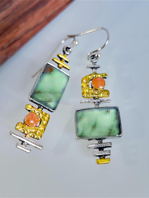 Boho Style Geometric Design Dangle Earrings, 1 Pair Personalized Creative Asymmetric Drop Earrings, Unique Oil Painting Design Drop Earrings, Fashion Accessories for Women, Jewelry Gift