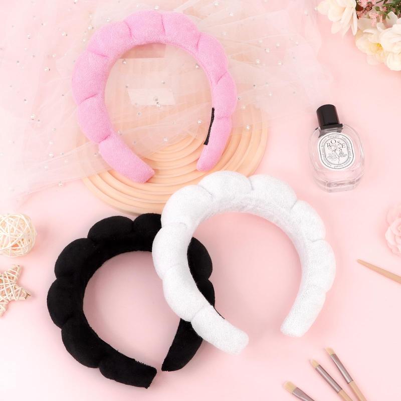 3 Pack Spa Headbands for Washing Face, Skincare Headbands Makeup Headband Sponge Face Wash Headband, Terry Cloth Headbands Puffy Hair Band for Washing Face