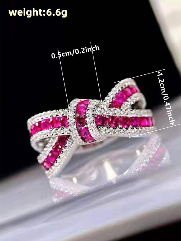 Women's Elegant Rhinestone Decor Bowknot Design Ring, Luxury Exquisite Trendy Engagement Ring, Chic Gorgeous Jewelry As Birthday Gift for Girlfriend