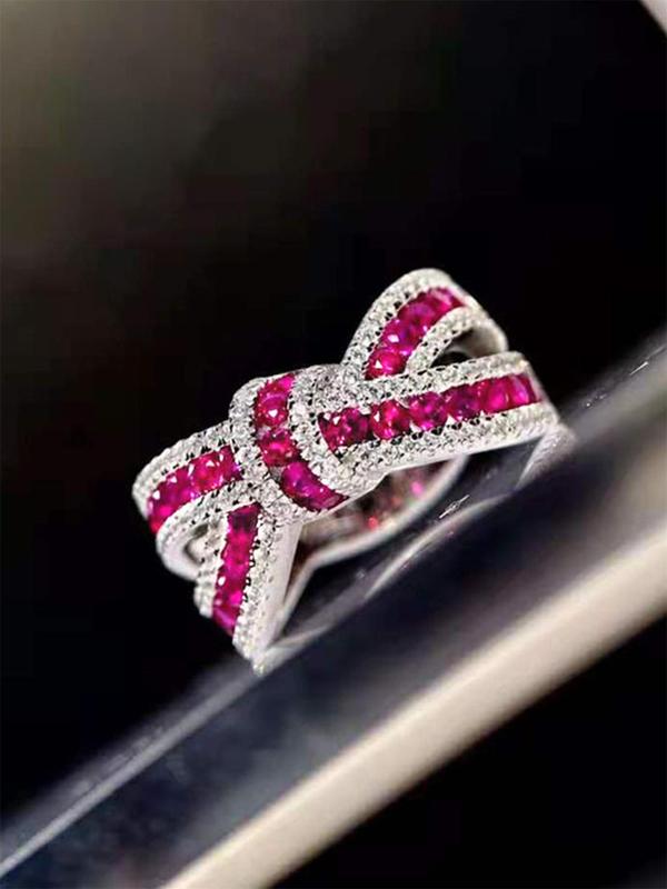 Women's Elegant Rhinestone Decor Bowknot Design Ring, Luxury Exquisite Trendy Engagement Ring, Chic Gorgeous Jewelry As Birthday Gift for Girlfriend