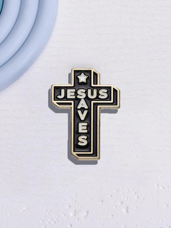 Cross & Letter Design Brooch, Fashionable Clothes Accessories for Men & Women, Enamel Pin Suitable for Backpacks, Jeans, Scarves, Hats Decoration Fixed Buckle