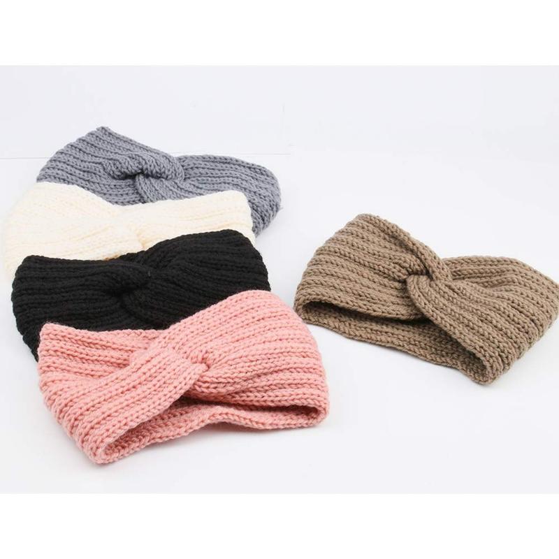 Knit Wide Headband for Winter 5 Counts Women Ear Warmers Truban Headbands Thick headbands for Women Girls, Black Gray White Pink Brown