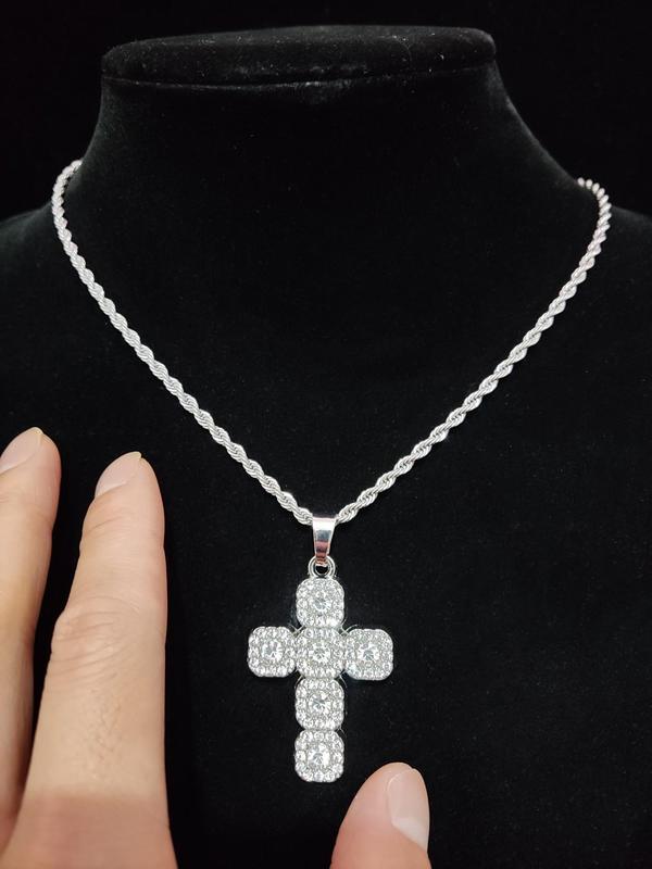 Summer Rhinestone Decor Cross Necklace for Men & Women, Stainless Steel Charm Necklace for Daily Wear, Hip Hop Trendy Iced Out Jewelry