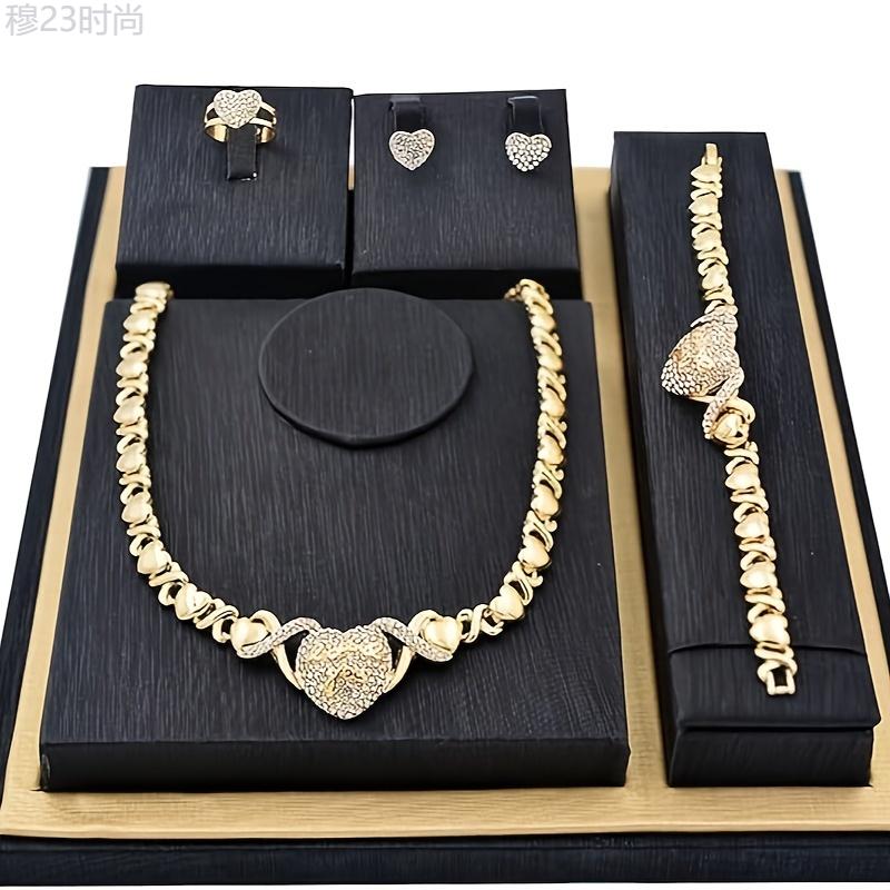 Fashion Jewelry Luxury 4PCS African Jewelry Sets For Women Lady Necklace Set Mother's Day Gift Girlfriend Promise Rings Bracelets With Stud Earrings Joyas Wedding Party Jewellery