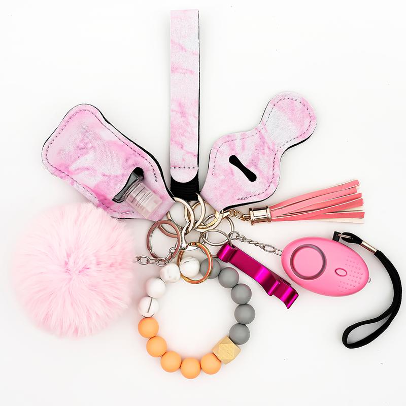 [Black Friday Sale] 2024 Keychain Set for Women with Personal Safety Alarm, Opener & Pompom - Safety Keychain Accessories 9 Pcs Perfect for Valentine's Day, Mother's Day, Christmas Day or Bestie Gifts.