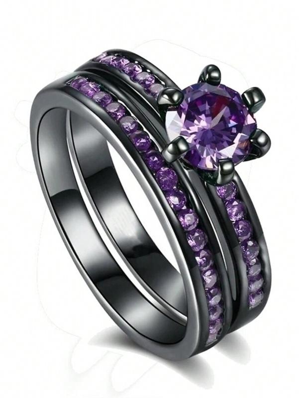 Romantic Fashion Couple Rings for Women Men's Fashion Purple CZ Ring Set Stainless Steel Celtic Dragon Ring Wedding Ring Jewelry Valentine's Day Gift