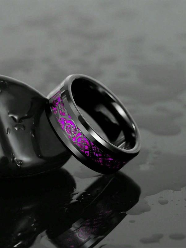 Romantic Fashion Couple Rings for Women Men's Fashion Purple CZ Ring Set Stainless Steel Celtic Dragon Ring Wedding Ring Jewelry Valentine's Day Gift