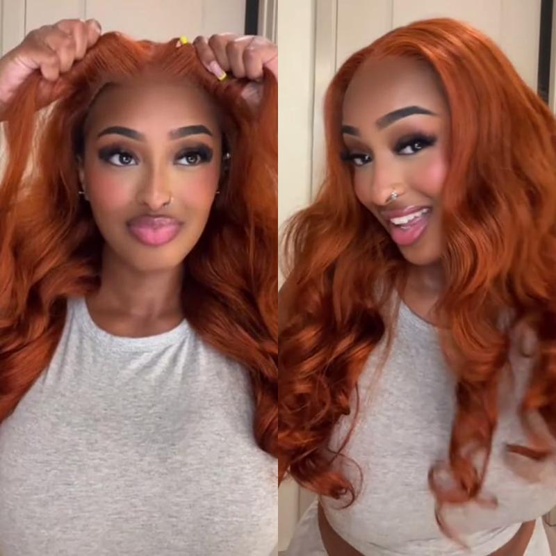 Alipearl Hair Copper Color Pre Cut Ready to Go Glueless Wig Body Wave Pre Plucked 5x7 Lace Closure Wig 13x4 Lace Frontal Wig