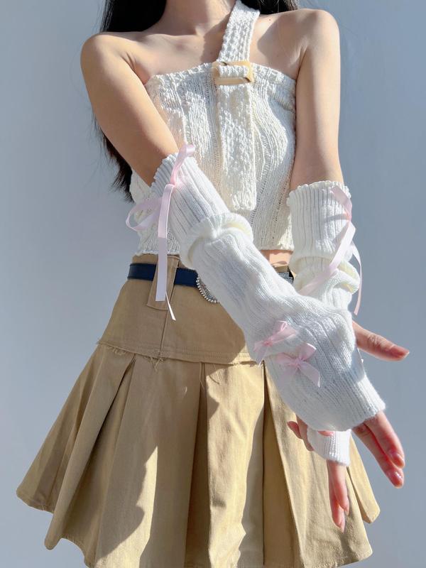 Women's 1 Pair Bow Decor Arm Sleeves, Cute Fashionable Gloves for Daily Wear, Casual Trendy Accessories for Women & Girls