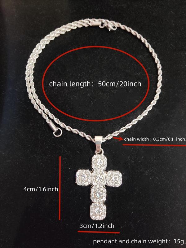 Summer Rhinestone Decor Cross Necklace for Men & Women, Stainless Steel Charm Necklace for Daily Wear, Hip Hop Trendy Iced Out Jewelry