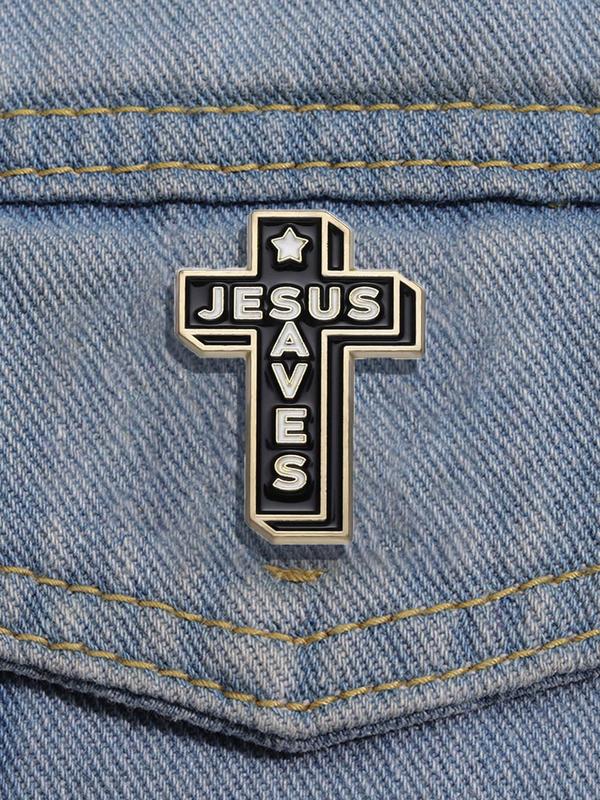 Cross & Letter Design Brooch, Fashionable Clothes Accessories for Men & Women, Enamel Pin Suitable for Backpacks, Jeans, Scarves, Hats Decoration Fixed Buckle