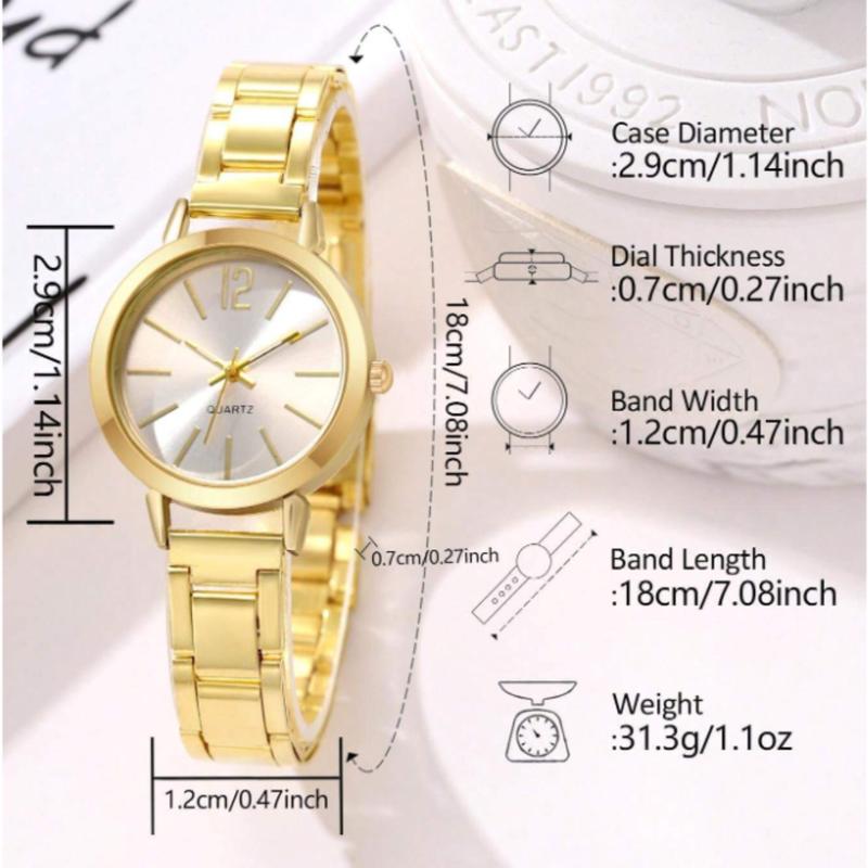 6pcs Ladies Watch Gold Watch Gorgeous Style Women's Alloy Steel Band Quartz Watch With Rhinestone Set