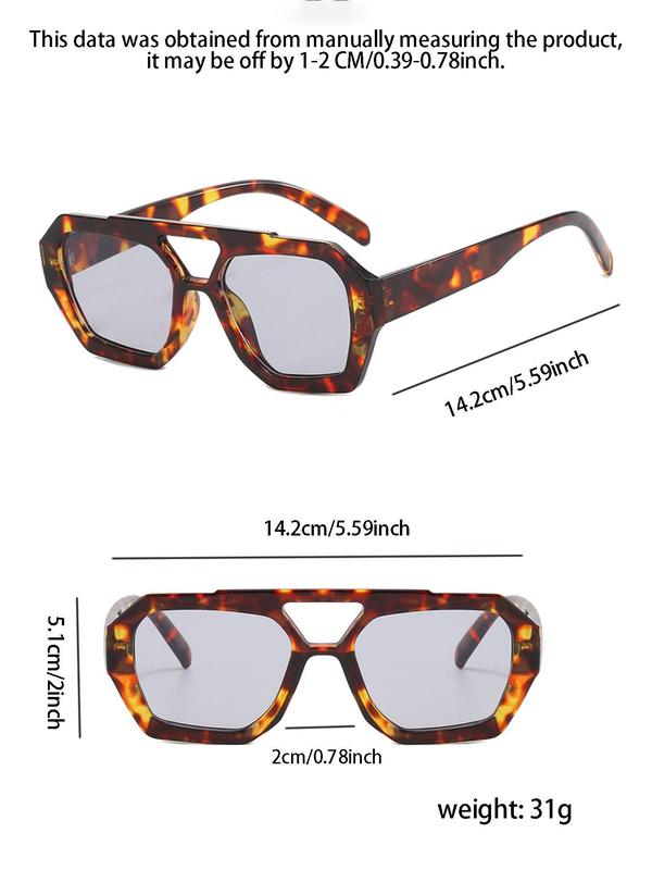 Vintage Trendy Leopard Pattern Sunglasses, Retro Double Bridge Irregular Frame Sunglasses for Everyday Use, Fashion Accessories for Outdoor Activities