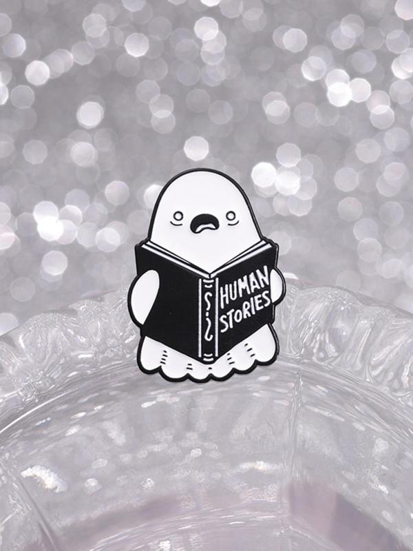 Ghost Reading Book Design Brooch, Cute Ghost Design Brooch Pin for Backpacks, Jeans, Hats Decor, Fashion Accessories for Men & Women As Halloween Gift