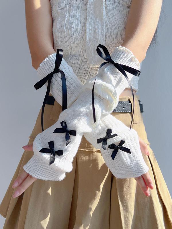 Women's 1 Pair Bow Decor Arm Sleeves, Cute Fashionable Gloves for Daily Wear, Casual Trendy Accessories for Women & Girls