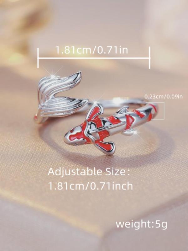 Women's Elegant Fish Design Cuff Ring, Casual Adjustable Open Ring for Women & Girls, Trendy All-match & Exquisite Lucky Jewelry for Birthday Gift