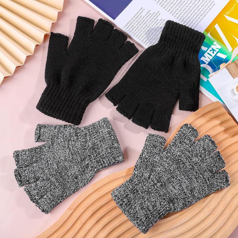 2 Pairs Thickened Cashmere Warm Half Finger Gloves Winter Knitted Fingerless Gloves for Men and Women