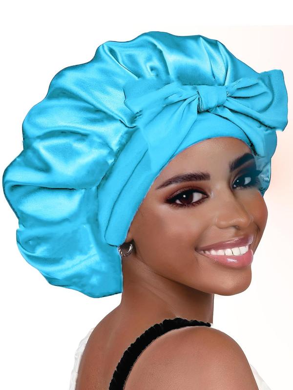 Solid Color Satin Hair Bonnet, Sleeping Bonnet with Tie Band, Soft Comfortable Sleeping Cap for Women & Men