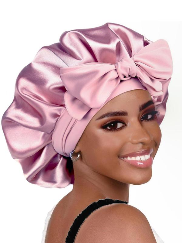 Solid Color Satin Hair Bonnet, Sleeping Bonnet with Tie Band, Soft Comfortable Sleeping Cap for Women & Men