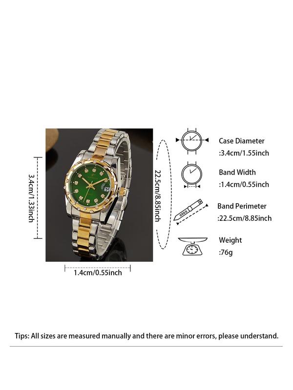 Women's Elegant Fashion Rhinestone Decorated Round Dial Quartz Watch with Date, Fashion Watch for Party, Daily Clothing Decor, Trendy All-match & Exquisite Watch for Birthday Gift with Box