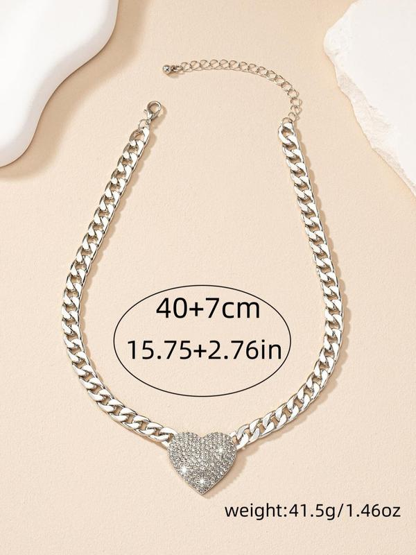 Fashion Rhinestone Inlaid Heart Charm Decor Necklace for Women & Girls, Fashion Jewelry for Party, Daily Clothing Decor, Trendy All-match & Exquisite Jewelry for Birthday Gift