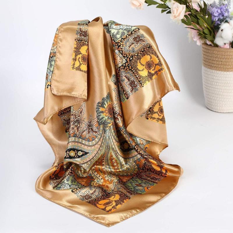 AWAYTR 4PCS set 35” Large Square Head Scarves Silk Like Neck Scarf Bandana Hair Sleeping Head Wrap Hair Scarfs for Women