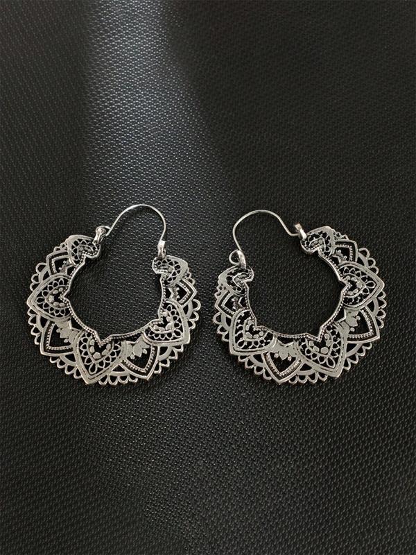 Vintage Hollow out Flower Design Hoop Earrings (1 Pair), Boho Style Jewelry for Women, Fashion Accessories for Party, Daily Clothing Decor, Perfect for Anniversary, Birthday Gift