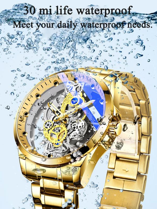 Men's Elegant Hollow Out Design Quartz Watch, Fashion Waterproof Round Dial Watch for Party, Daily Decor, Trendy All-match & Exquisite Watch for Birthday Gift with Box