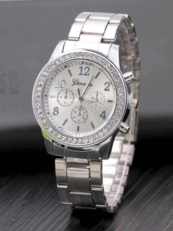 Women's Fashion Luxury Rhinestone Decorated Quartz Watch, Casual Round Dial Analog Dress Watch without Box, Elegant Wristwatch